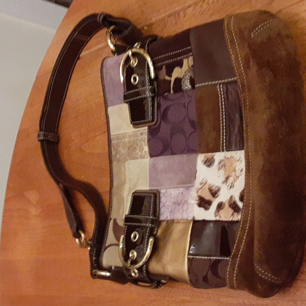 Coach Multi Patchwork Suede Leather Hobo Crossbod… - image 1